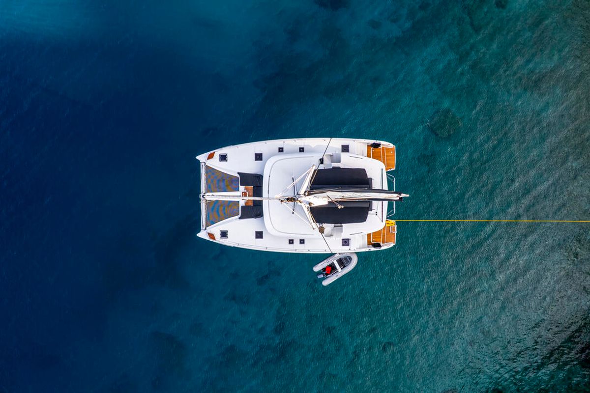 Exterior view of Albatros Escape, a Lagoon 46 catamaran at Fethiye, Turkey