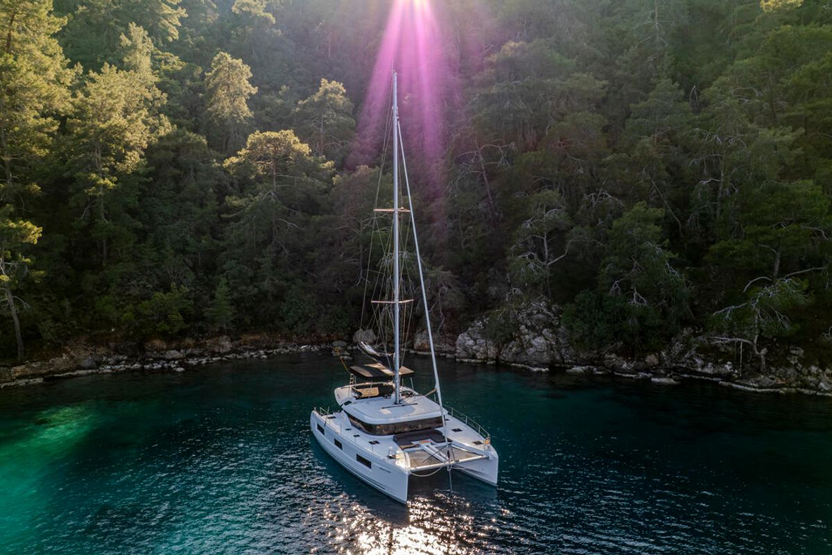 Exterior view of Albatros Escape, a Lagoon 46 catamaran at Fethiye, Turkey