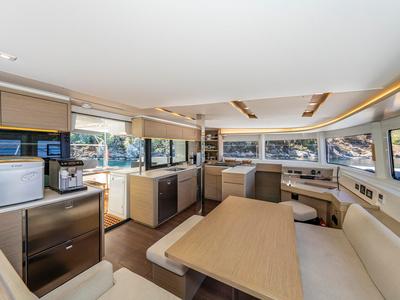 Salon of Albatros Escape, a Lagoon 46 catamaran at Fethiye, Turkey