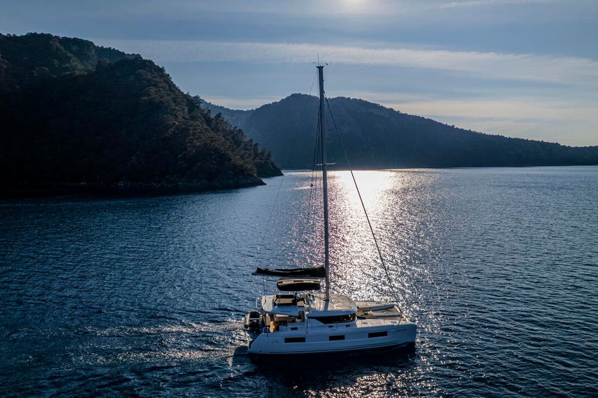 Exterior view of Albatros Escape, a Lagoon 46 catamaran at Fethiye, Turkey