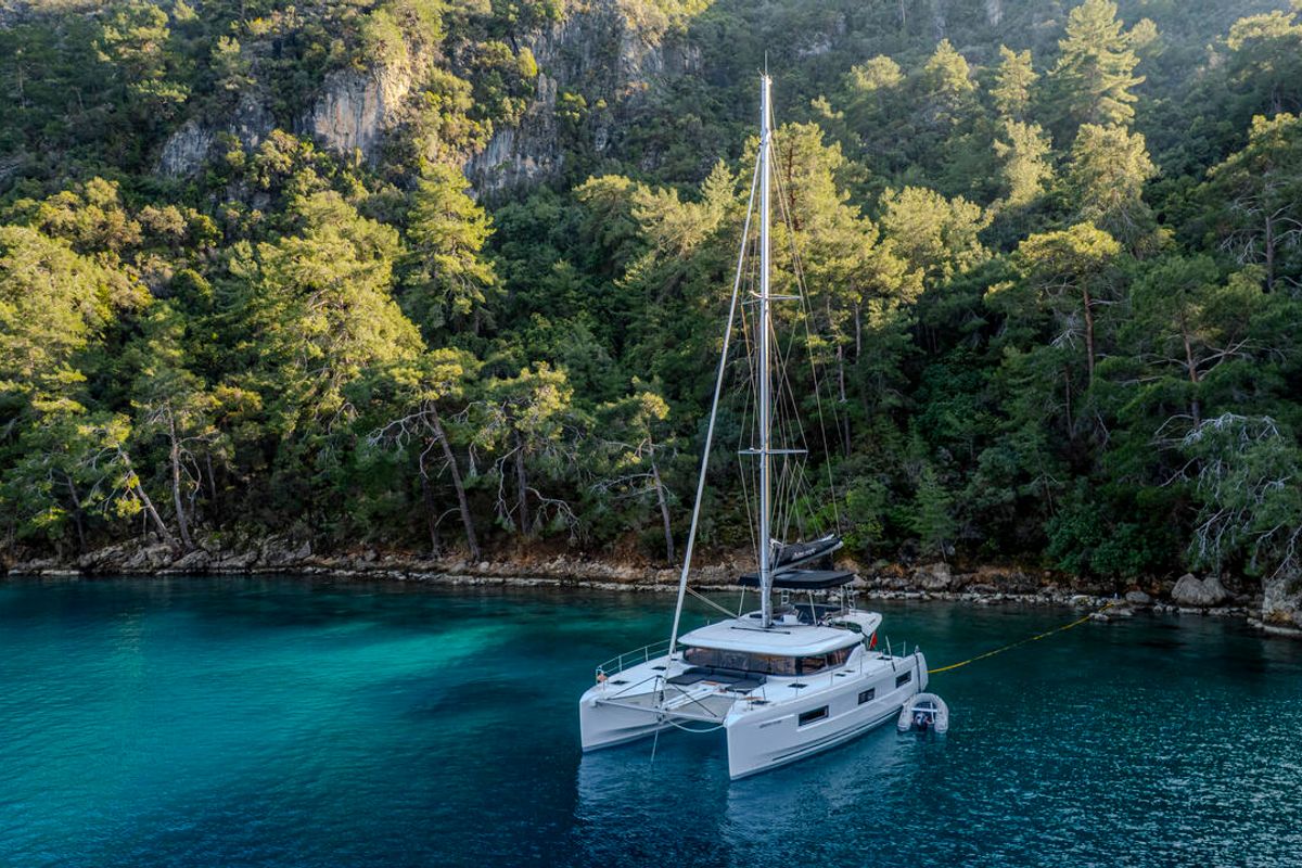 Exterior view of Albatros Escape, a Lagoon 46 catamaran at Fethiye, Turkey