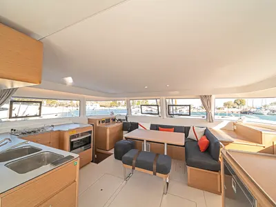 Galley of First Journey, a Excess 14 catamaran at Skradin, Croatia