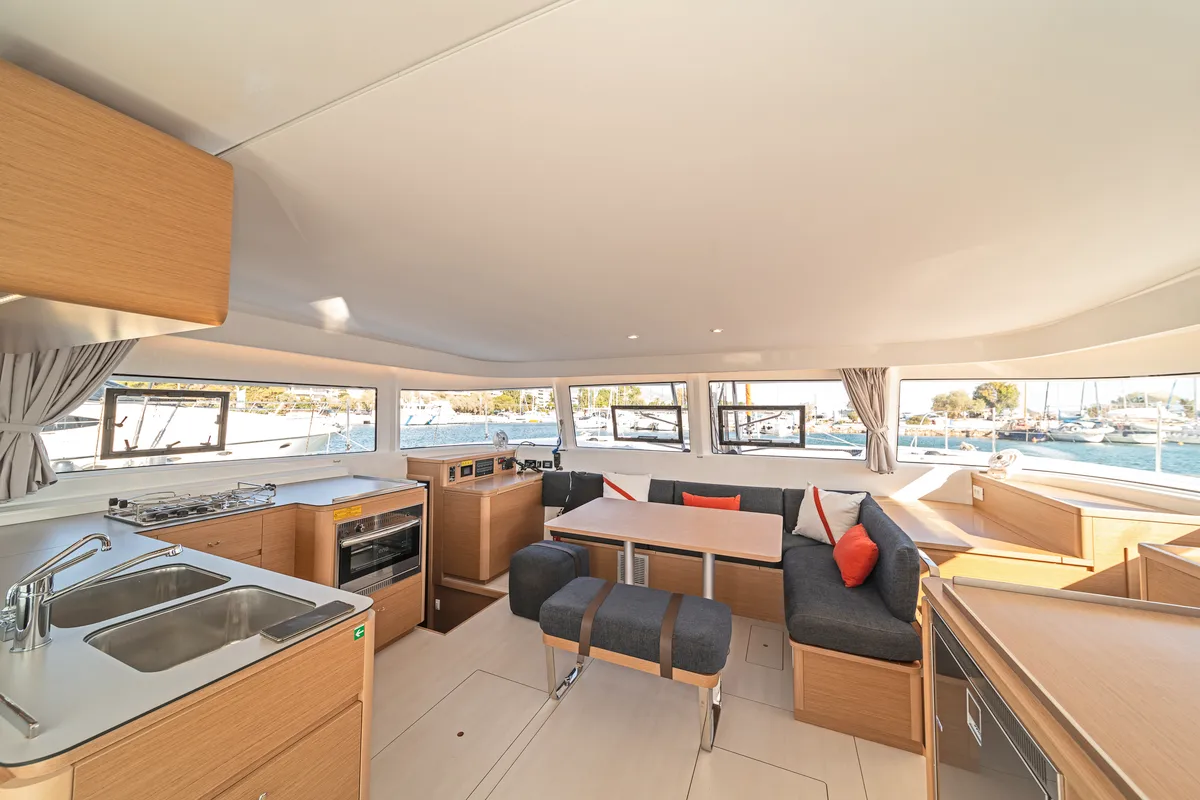 Galley of First Journey, a Excess 14 catamaran at Skradin, Croatia