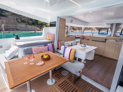 Deck of ANTHIA, a Lagoon 38 catamaran at Athens, Greece