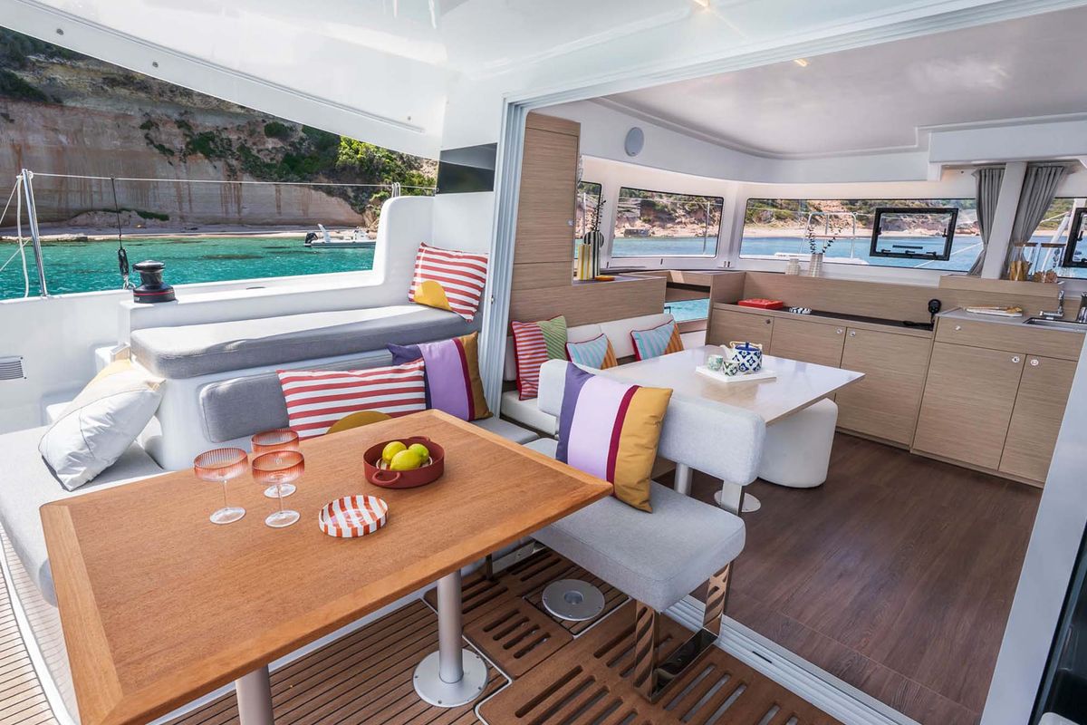 Deck of ANTHIA, a Lagoon 38 catamaran at Athens, Greece