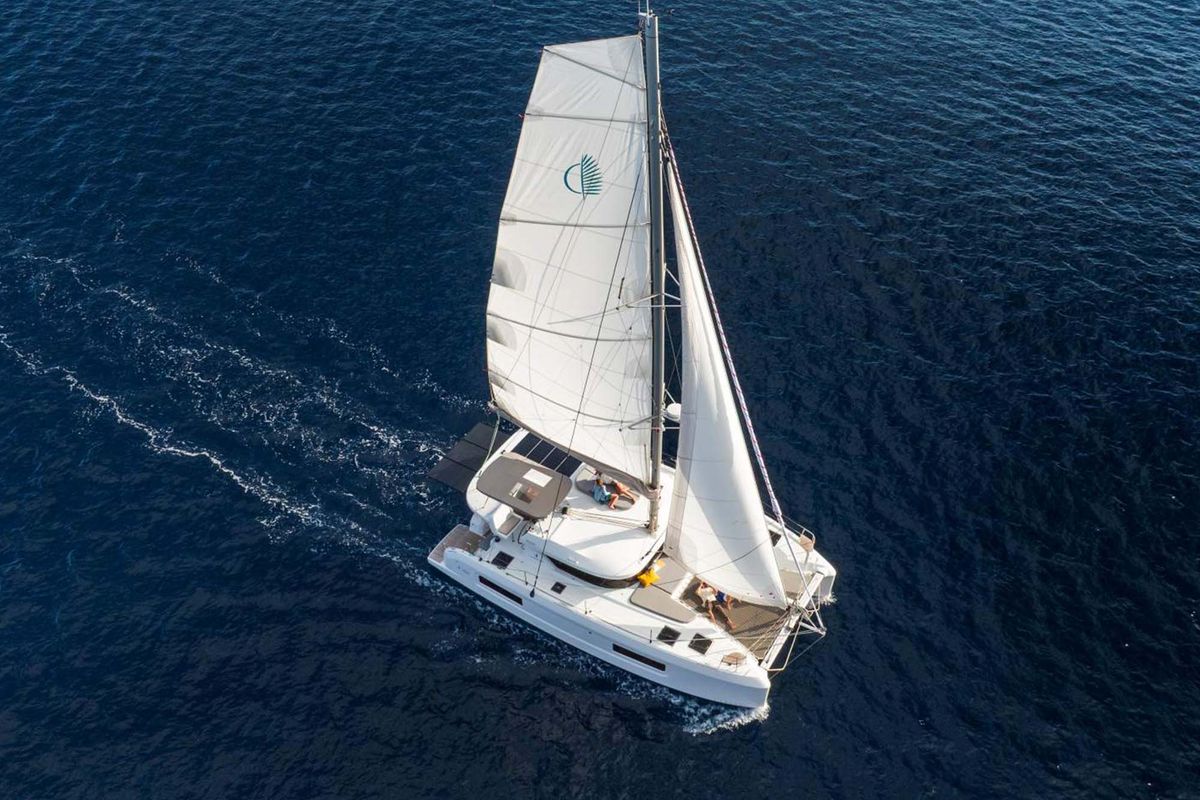 Exterior view of ANTHIA, a Lagoon 38 catamaran at Athens, Greece