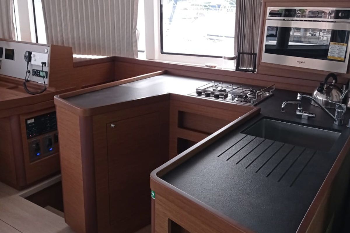 Galley of Lux, a Lagoon 42 catamaran at Cannigione, Italy