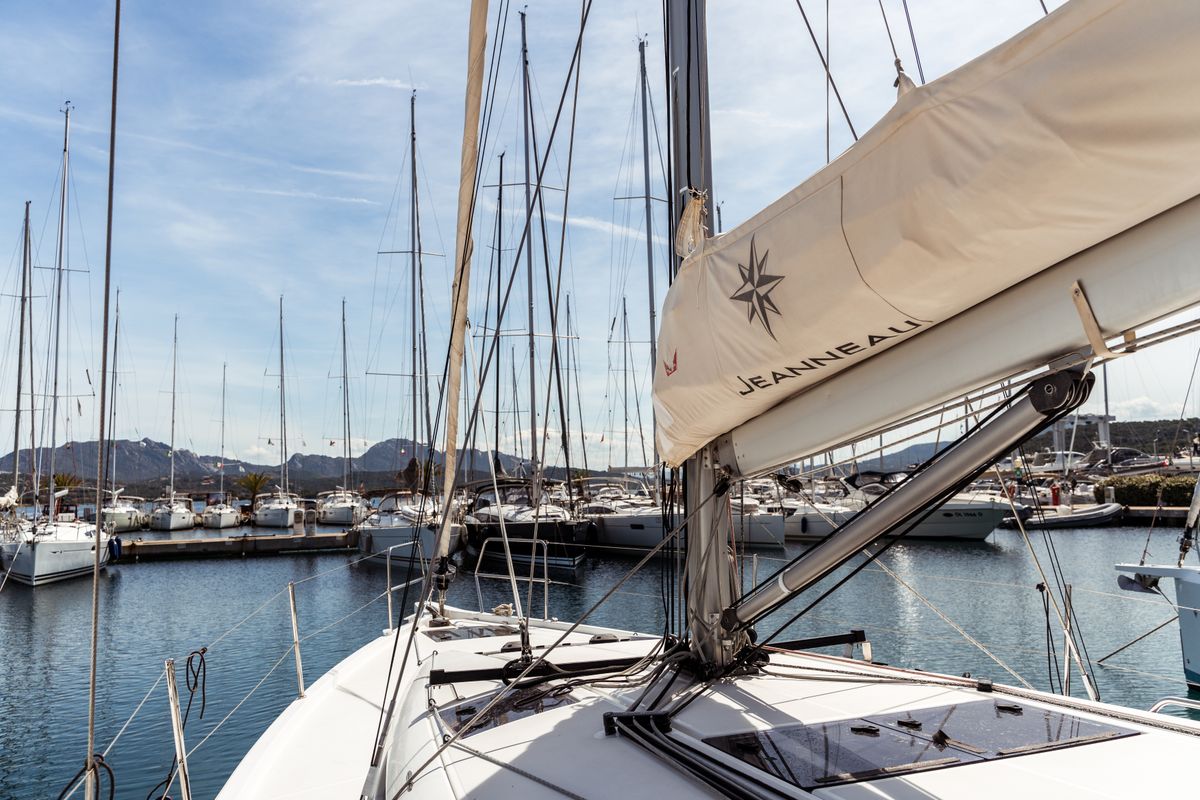 Exterior view of Malala, a Jeanneau Sun Odyssey 440 sailboat at Olbia, Italy