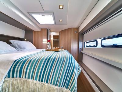 Cabin on La Grande Bellezza, a Bali 5.4 catamaran at Figari/Golfo Aranci, Italy