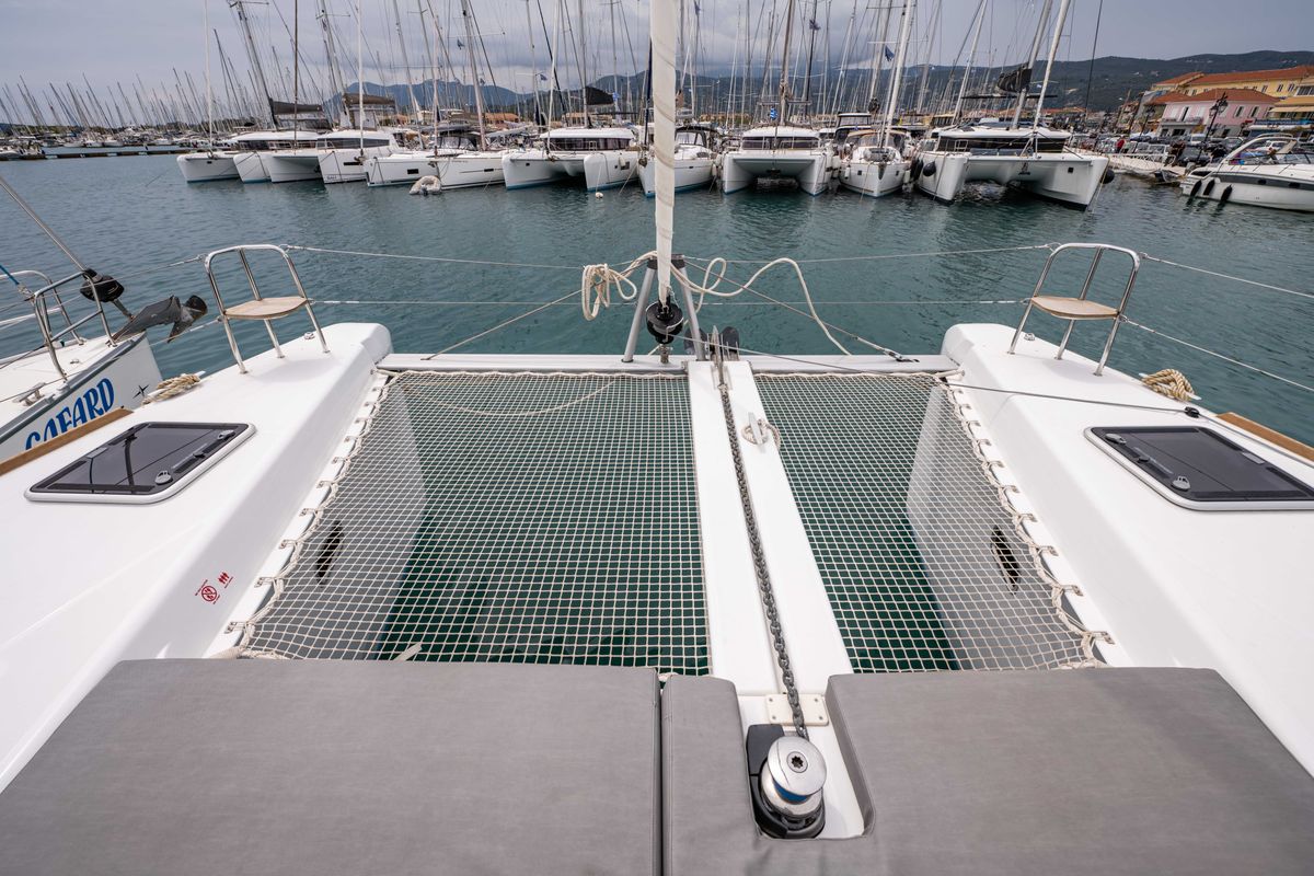 Deck of Imeroessa, a Lagoon 40 catamaran at Municipal Unit of Lefkada, Greece