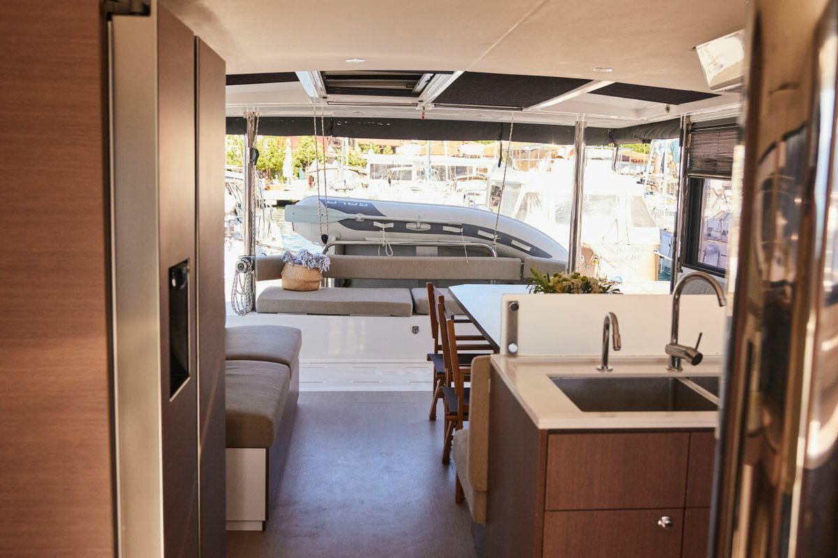 Galley of Ediba Senior, a Bali 4.6 catamaran at Marmaris, Turkey