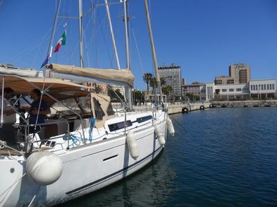 Exterior view of Chioggia Minuddaa, a Dufour 405 sailboat at U Pàize/Carloforte, Italy