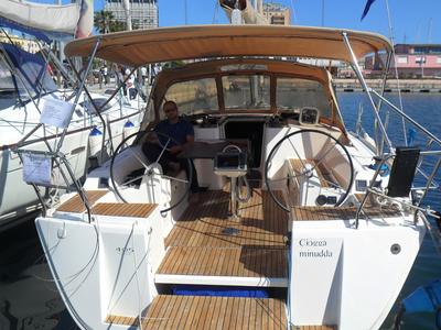 Cockpit of Chioggia Minuddaa, a Dufour 405 sailboat at U Pàize/Carloforte, Italy