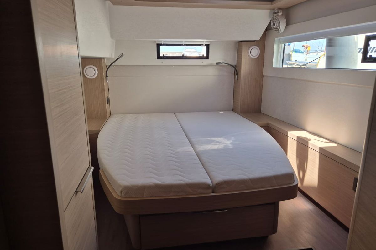 Cabin on Perla, a Lagoon 46 catamaran at Athens, Greece