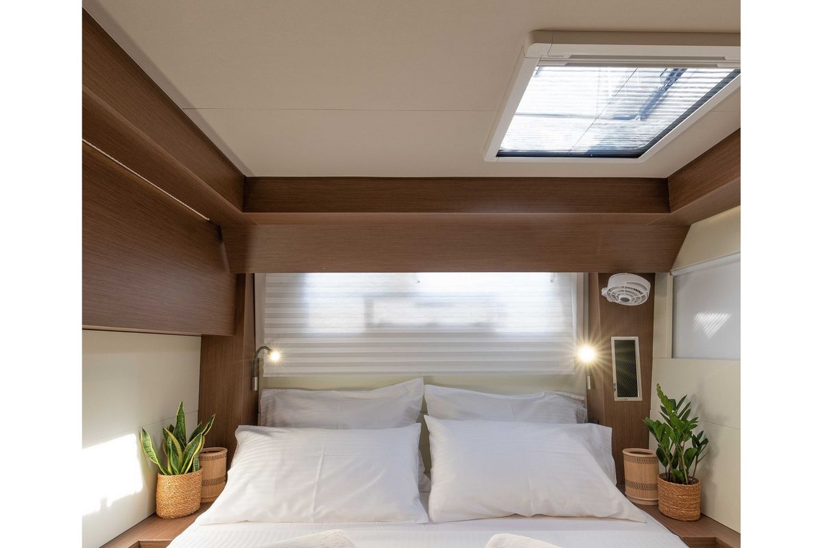 Cabin on Oneida II, a Lagoon 50 catamaran at Preveza, Greece