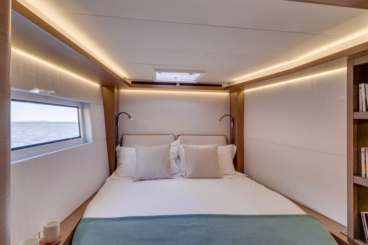 Cabin on Oneida II, a Lagoon 50 catamaran at Preveza, Greece