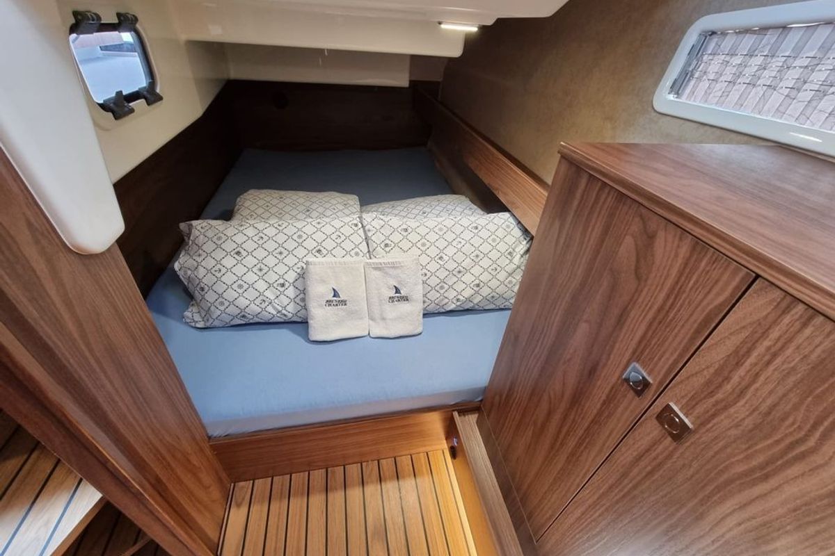 Cabin on Wanderer, a Bali Balt 918 Titanium motorboat at Zadar, Croatia