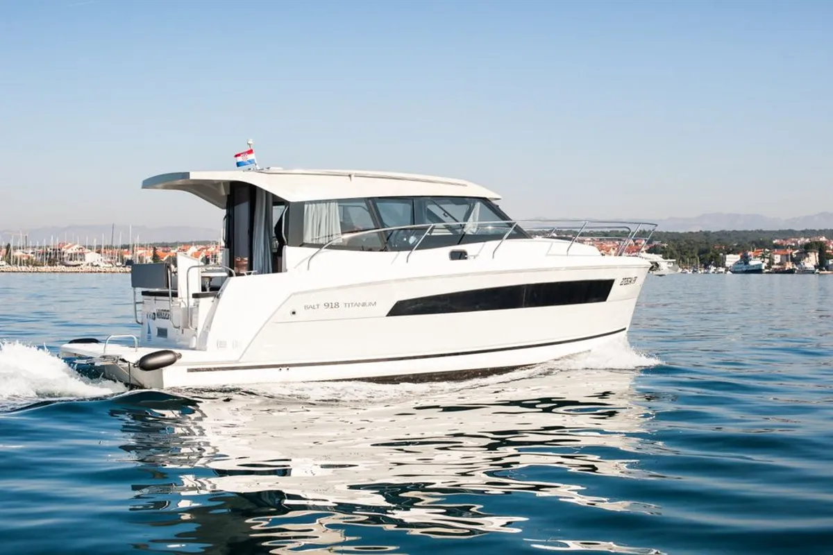 Exterior view of Wanderer, a Bali Balt 918 Titanium motorboat at Zadar, Croatia