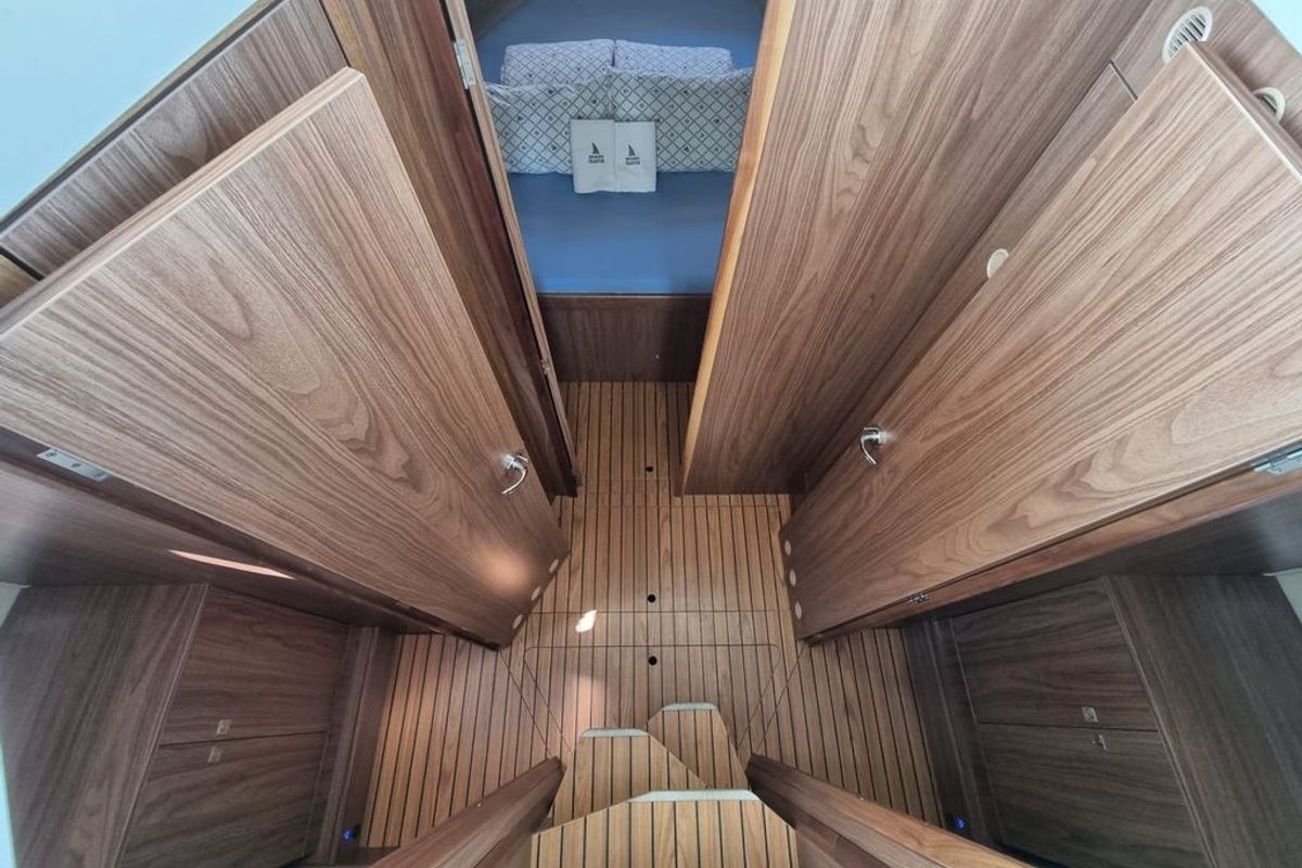 Cabin on Wanderer, a Bali Balt 918 Titanium motorboat at Zadar, Croatia