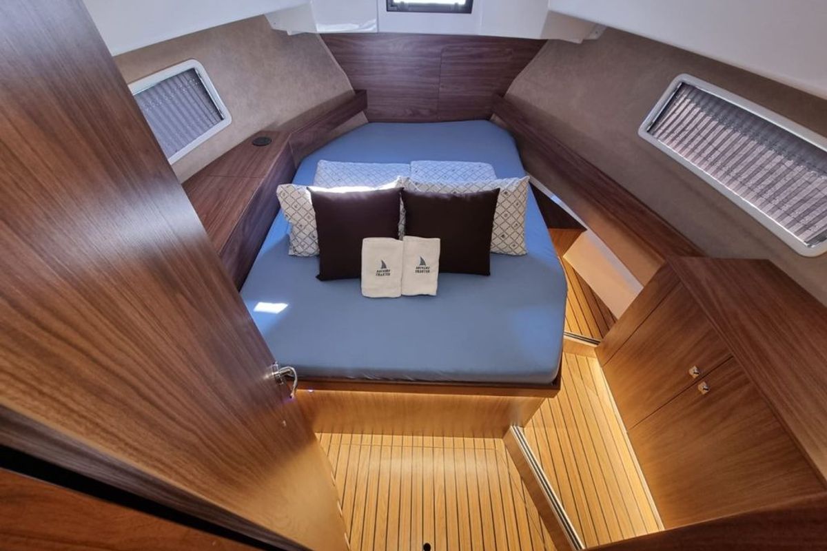 Cabin on Wanderer, a Bali Balt 918 Titanium motorboat at Zadar, Croatia