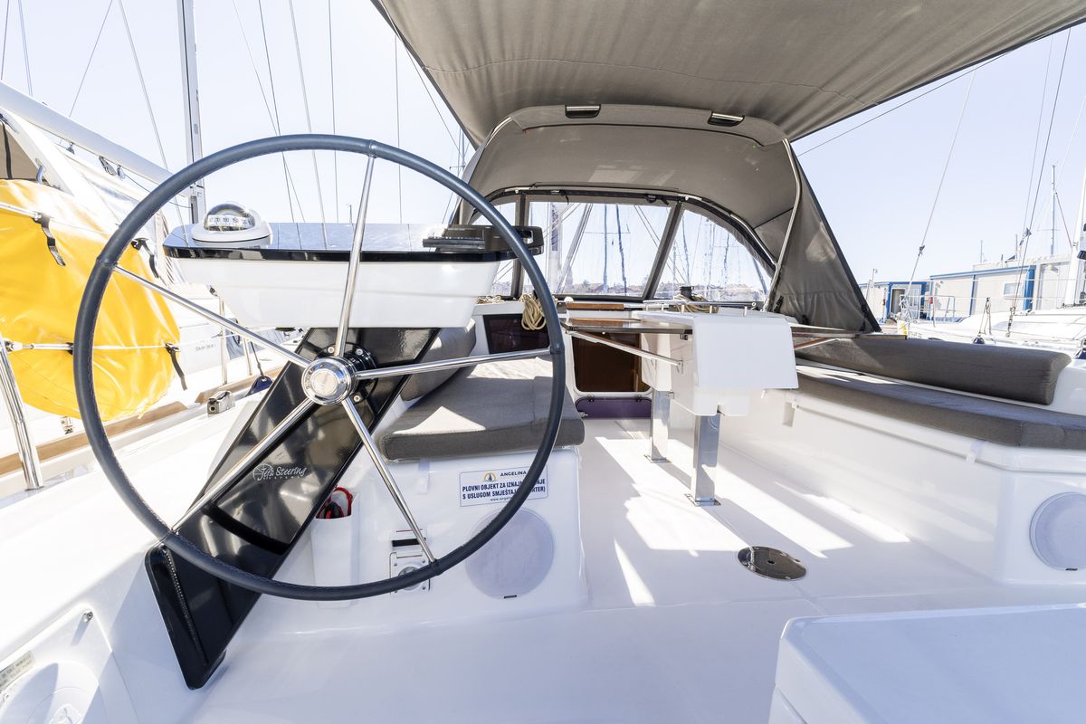 Cockpit of Nessie, a Dufour 37 sailboat at Grad Biograd na Moru, Croatia