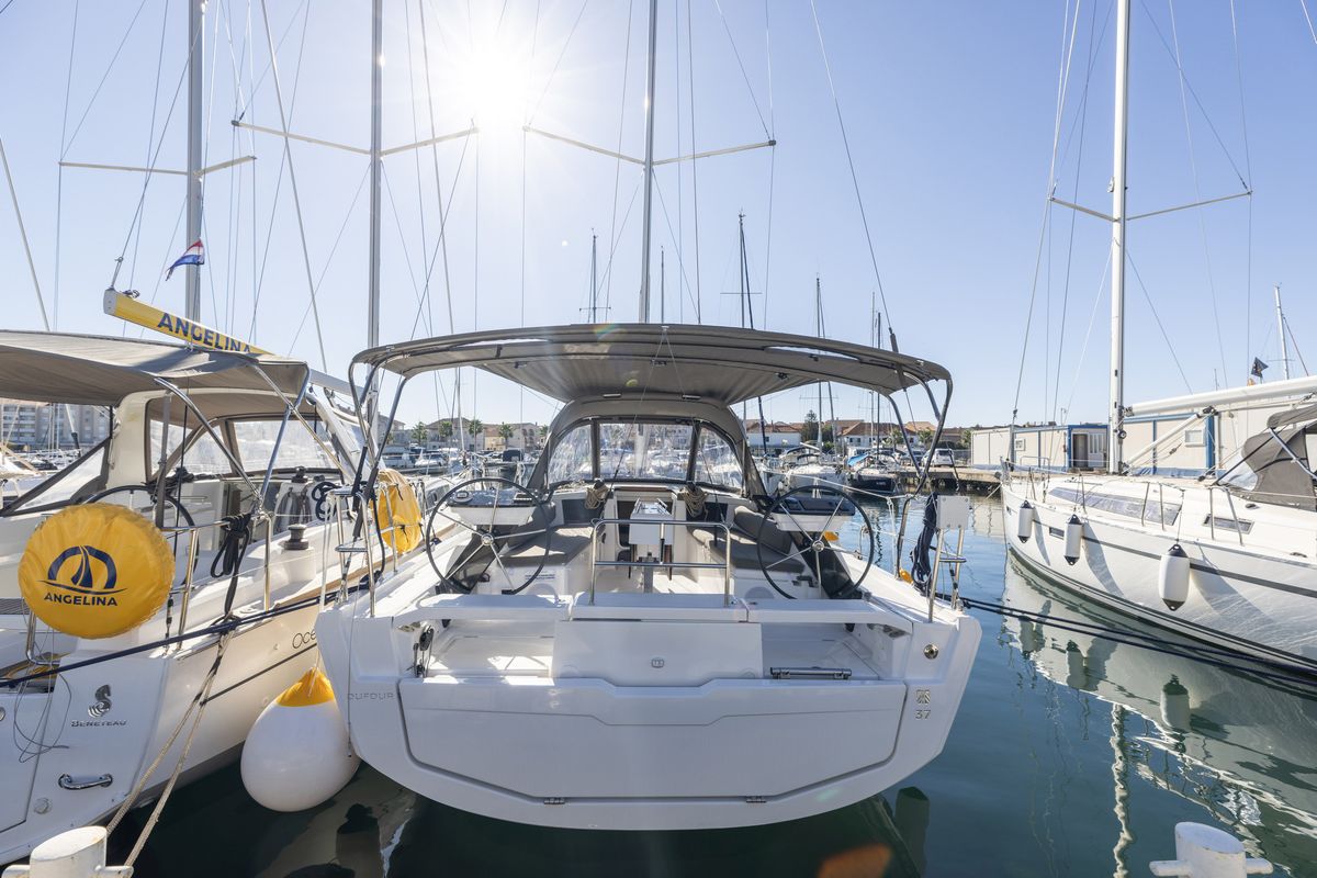 Exterior view of Nessie, a Dufour 37 sailboat at Grad Biograd na Moru, Croatia