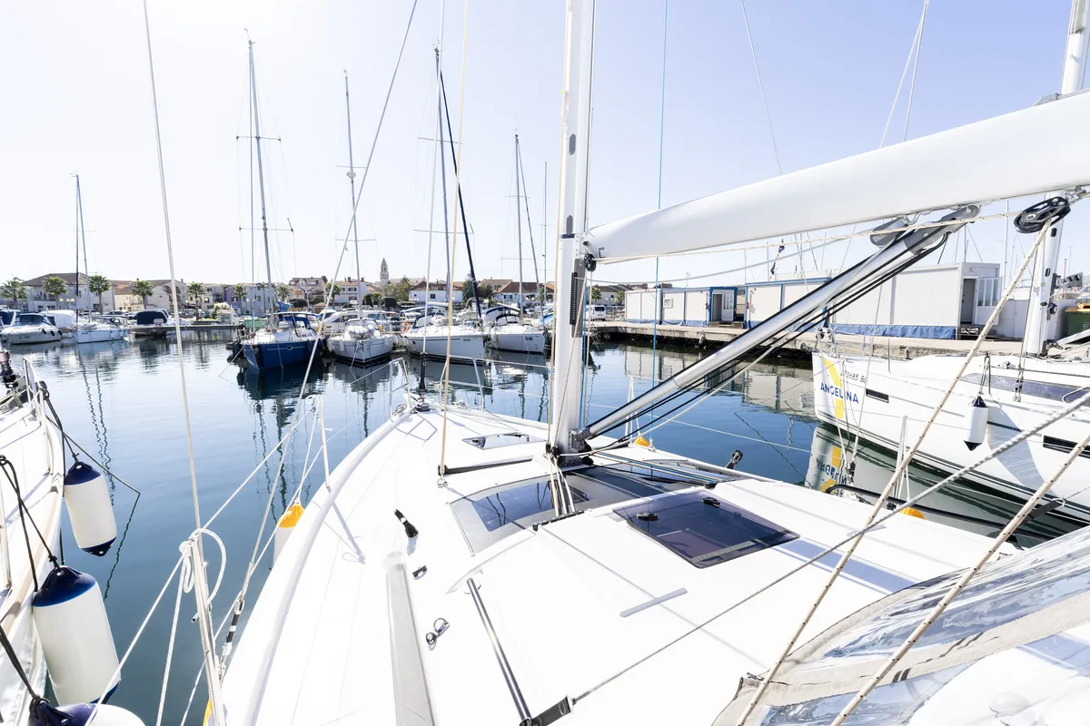 Exterior view of Nessie, a Dufour 37 sailboat at Grad Biograd na Moru, Croatia