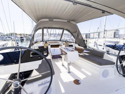 Cockpit of Nessie, a Dufour 37 sailboat at Grad Biograd na Moru, Croatia