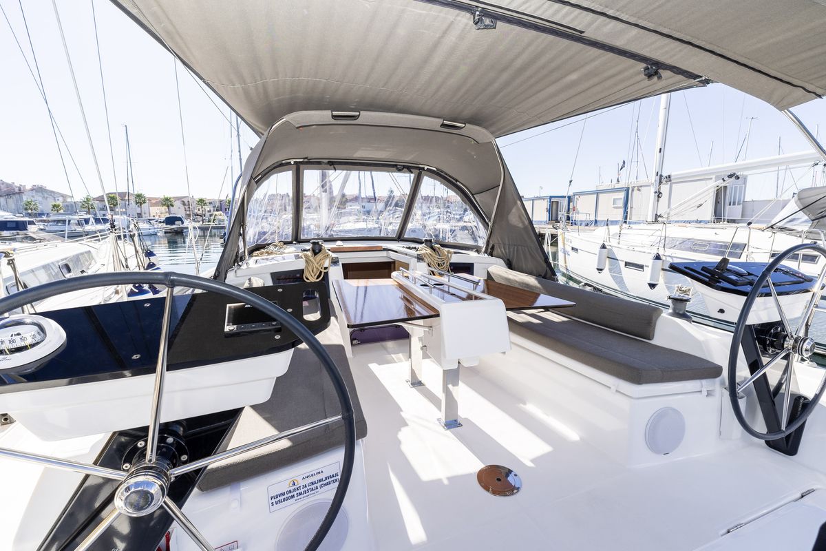 Cockpit of Nessie, a Dufour 37 sailboat at Grad Biograd na Moru, Croatia