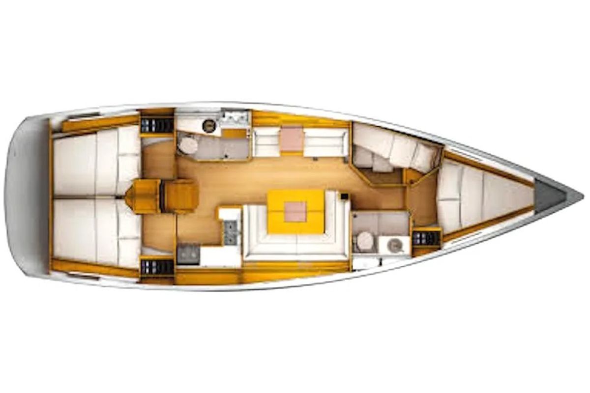 Floor plan of Teorica II, a Jeanneau Sun Odyssey 449 sailboat at Piombino, Italy