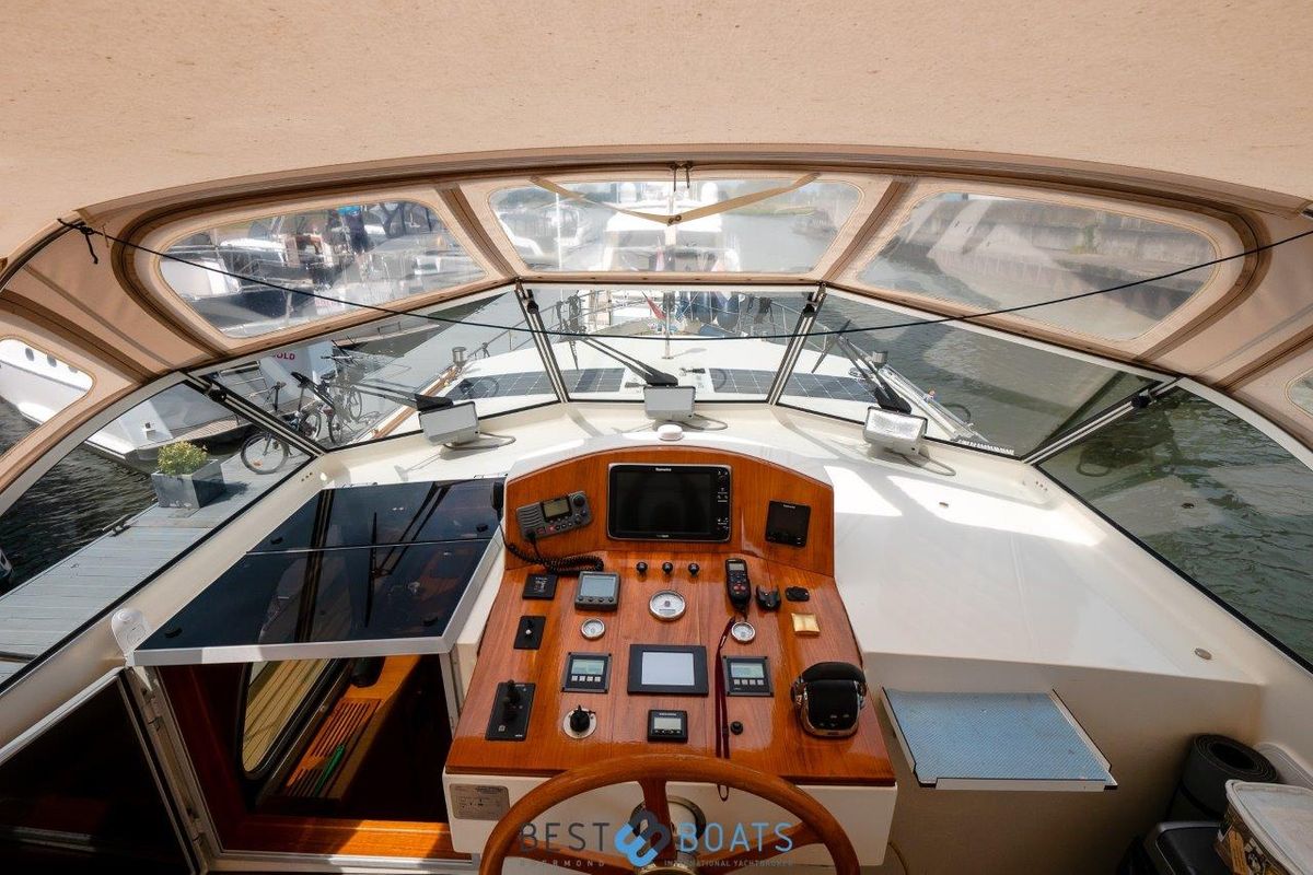 Cockpit of Us Schipp, a De Drait DeLuxe 42 motorboat at Akkrum, Netherlands