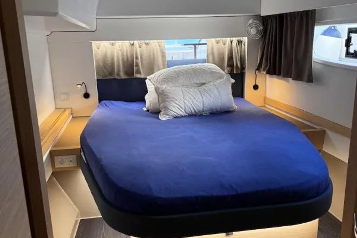 Cabin on Kahuna, a Fountaine Pajot Astrea 42 Maestro catamaran at Toulon, France