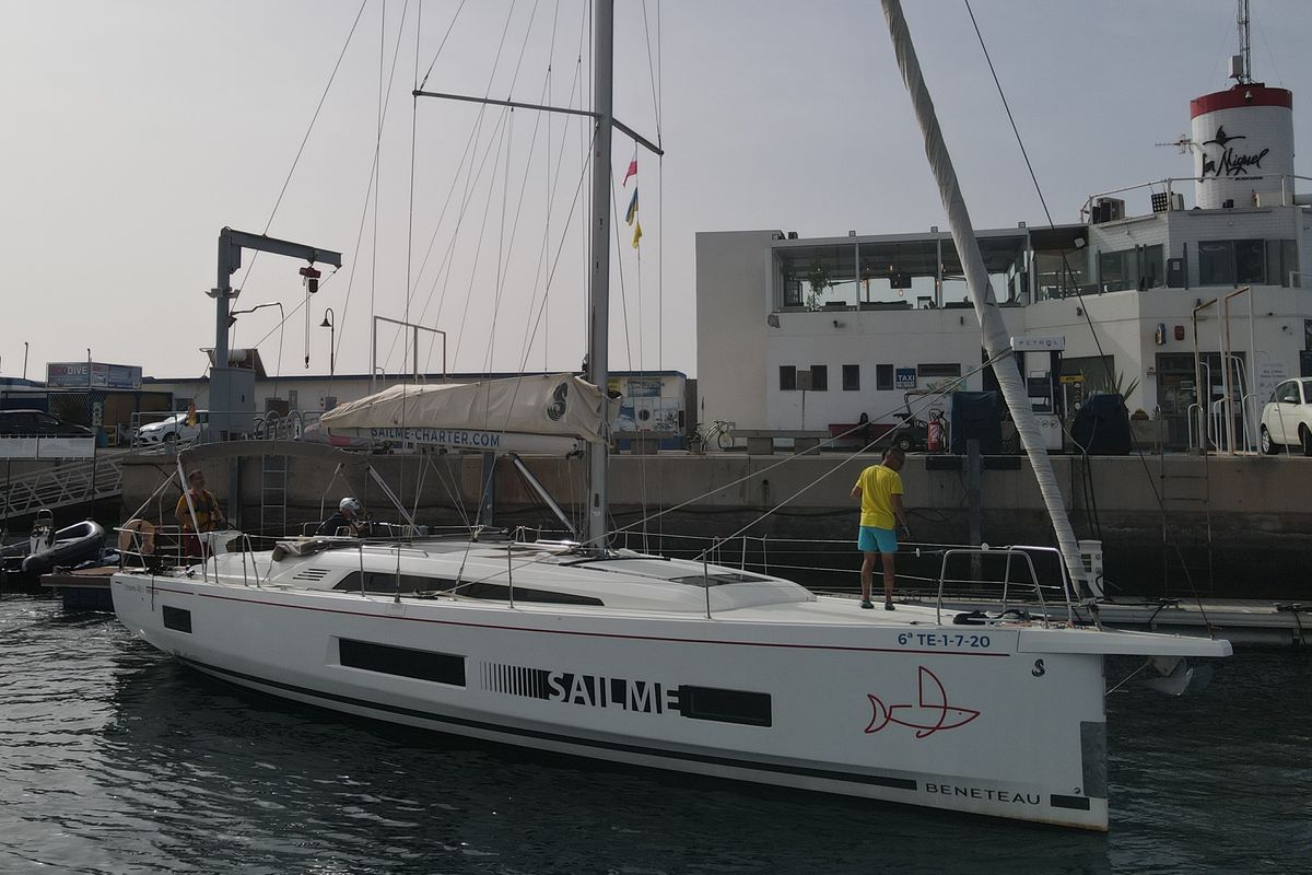 Exterior view of Yess Boss, a Beneteau Oceanis 46.1 sailboat at Ibiza, Spain
