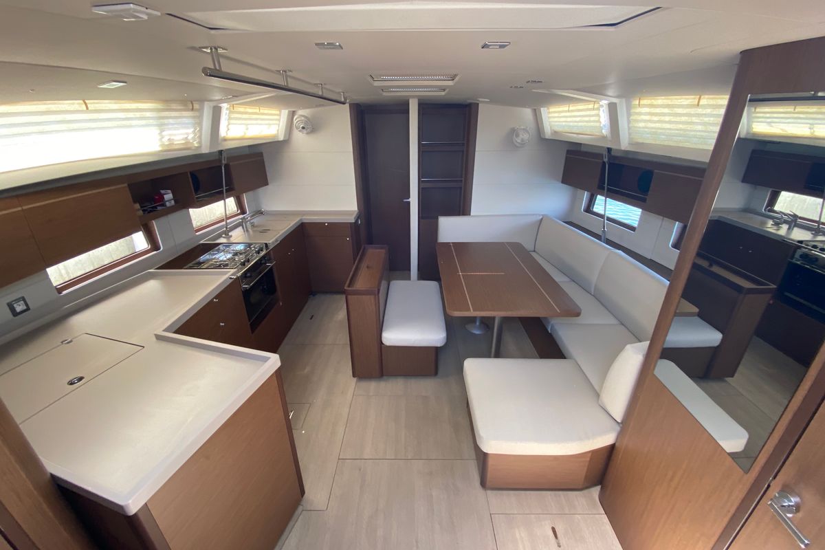 Salon of Yess Boss, a Beneteau Oceanis 46.1 sailboat at Ibiza, Spain