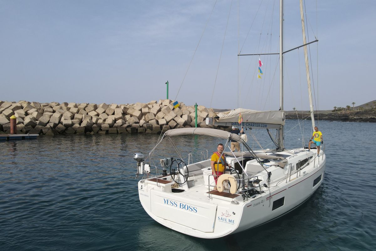 Cockpit of Yess Boss, a Beneteau Oceanis 46.1 sailboat at Ibiza, Spain