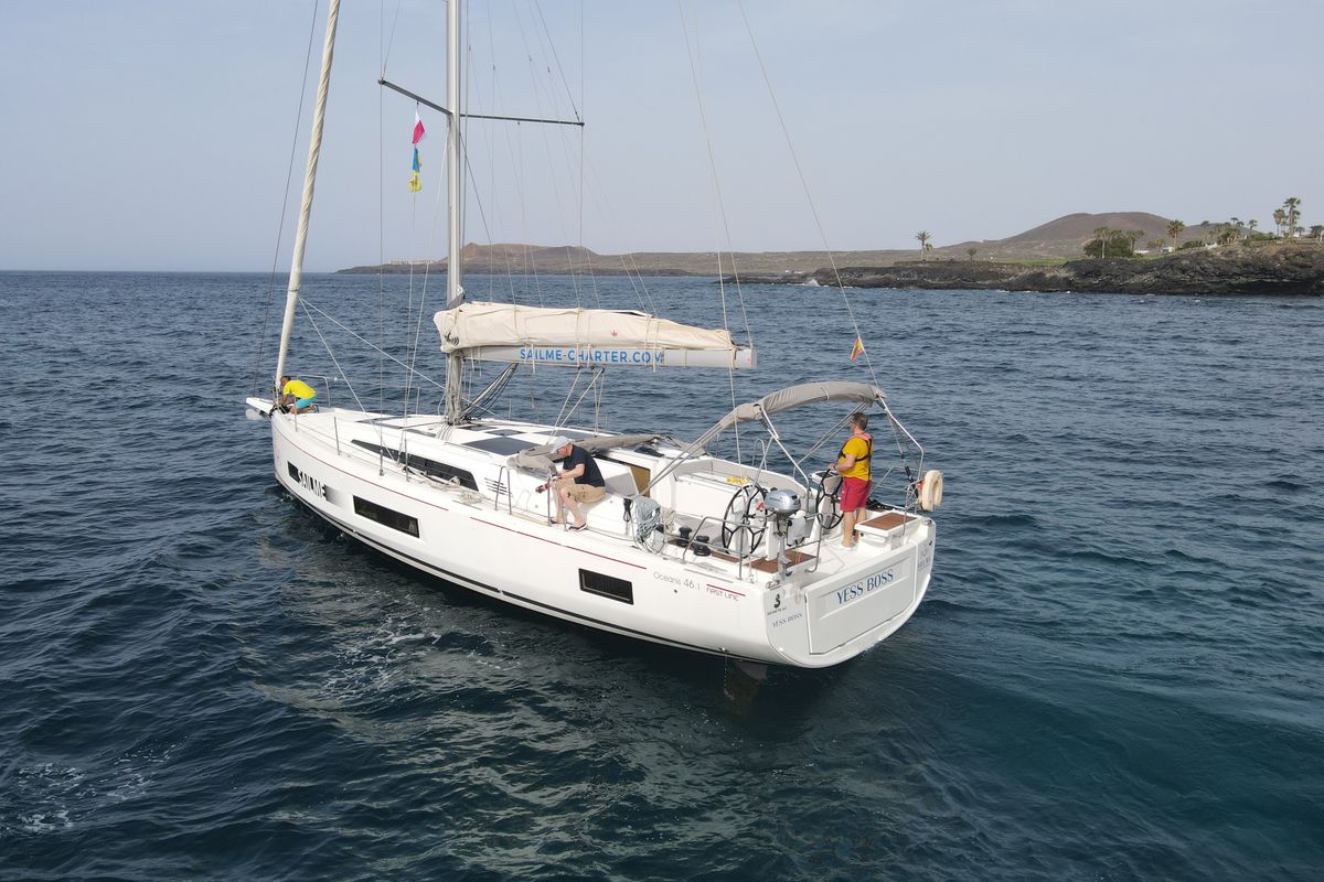 Exterior view of Yess Boss, a Beneteau Oceanis 46.1 sailboat at Ibiza, Spain