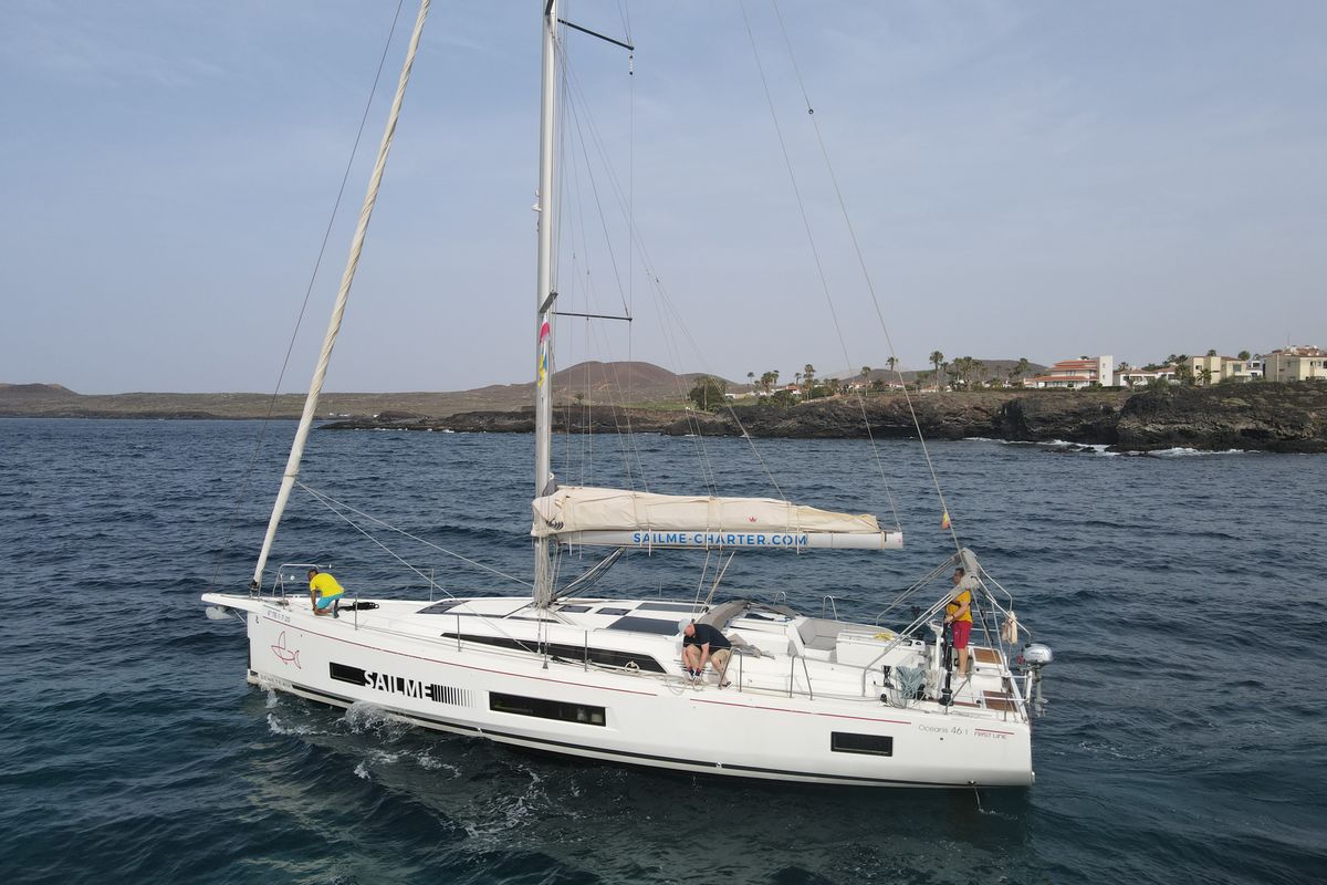 Exterior view of Yess Boss, a Beneteau Oceanis 46.1 sailboat at Ibiza, Spain