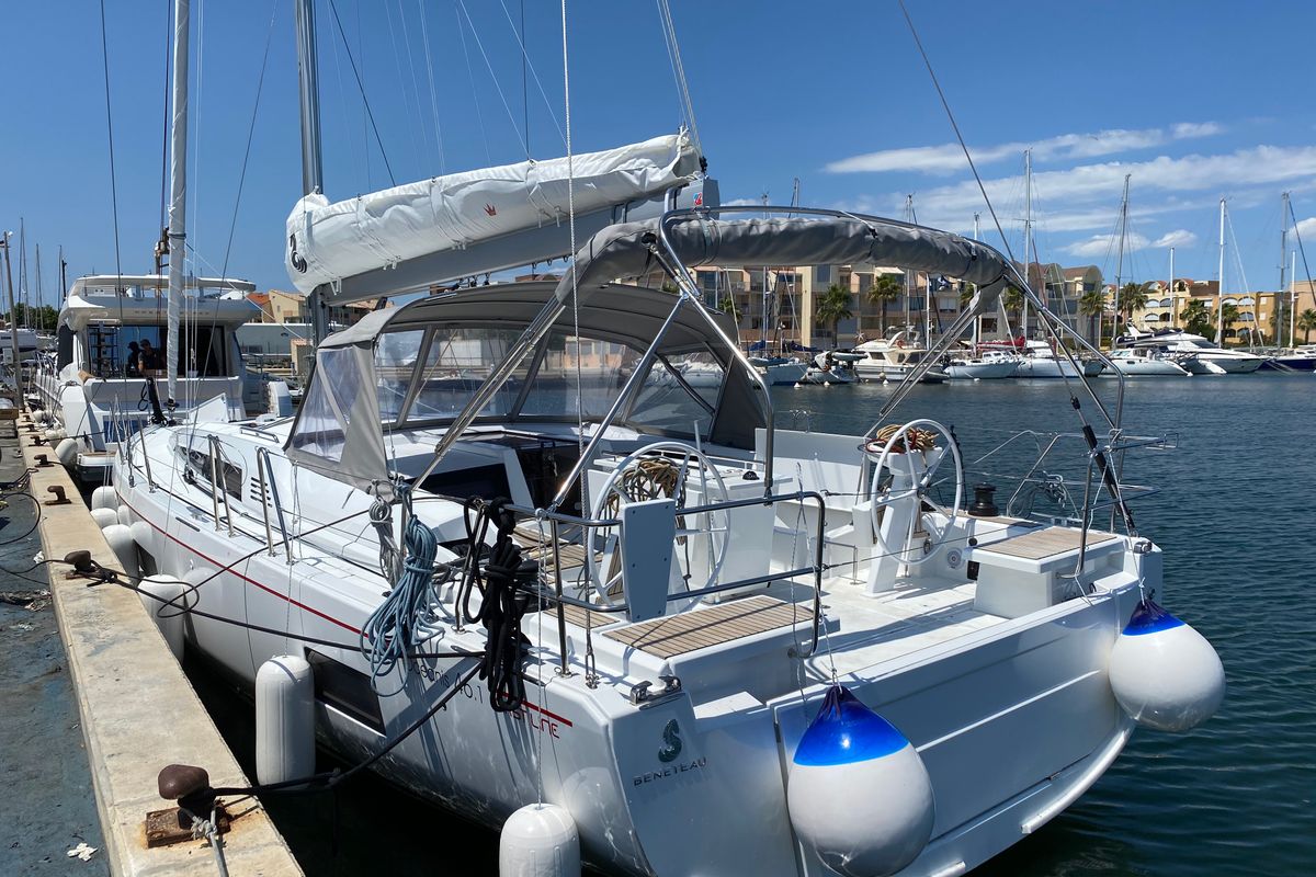 Deck of Yess Boss, a Beneteau Oceanis 46.1 sailboat at Ibiza, Spain