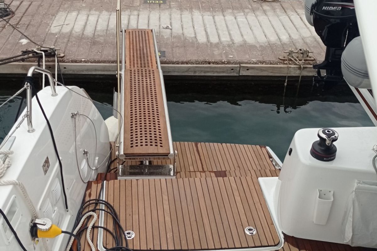 Deck of Queen Maro, a Lagoon 46 catamaran at Athens, Greece