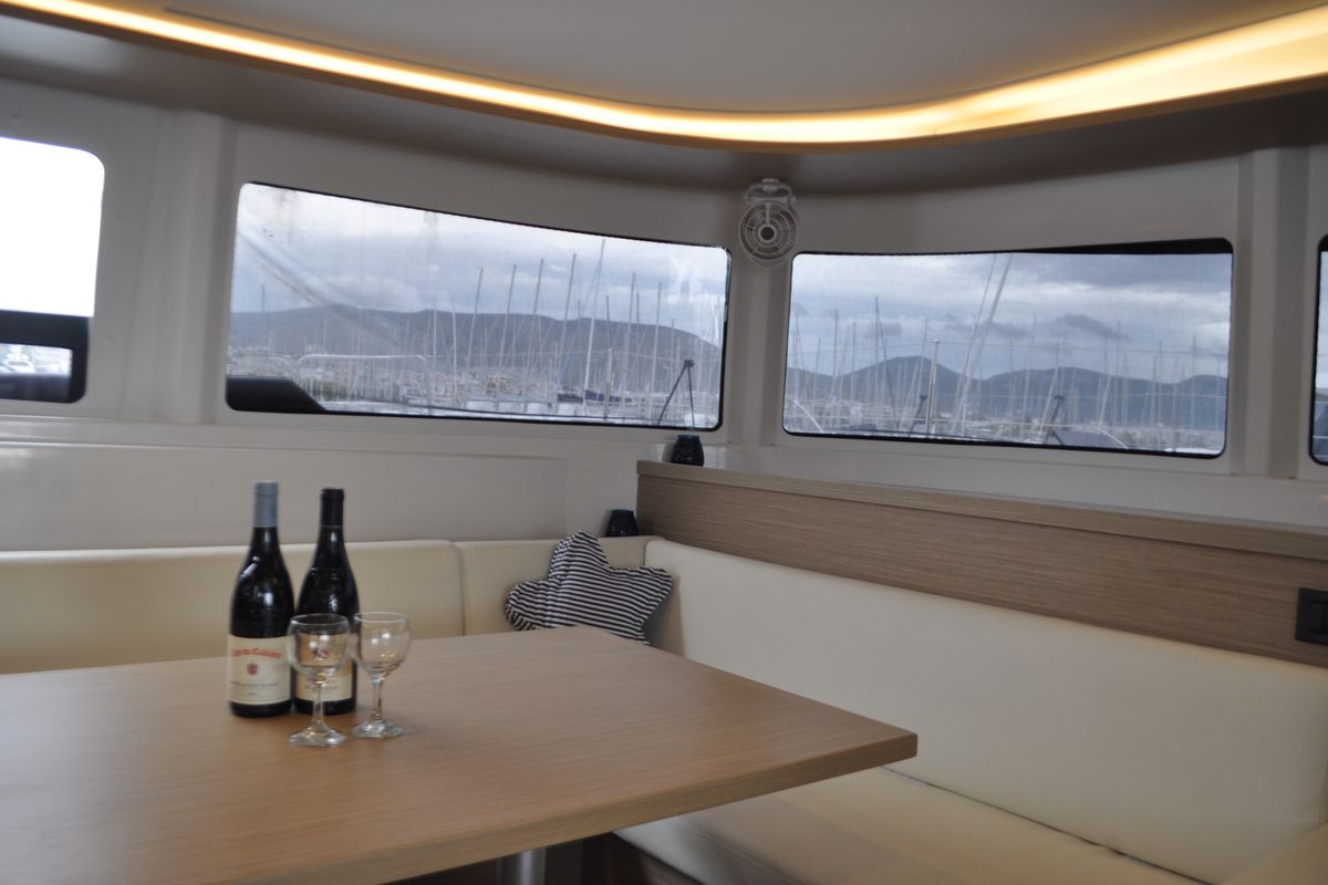 Salon of Queen Maro, a Lagoon 46 catamaran at Athens, Greece
