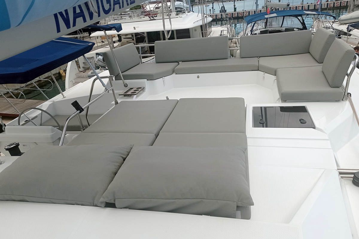 Deck of Coco, a Fountaine Pajot Elba 45 catamaran at Seget Donji, Croatia
