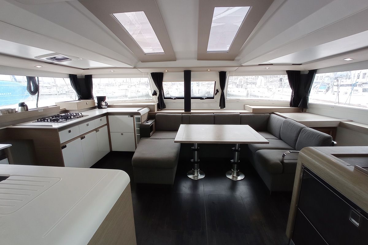 Salon of Coco, a Fountaine Pajot Elba 45 catamaran at Seget Donji, Croatia