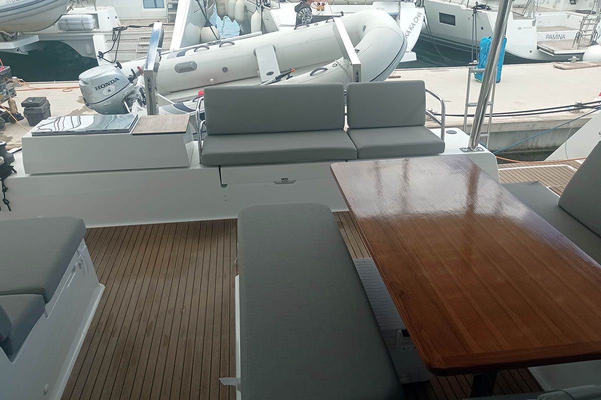 Deck of Coco, a Fountaine Pajot Elba 45 catamaran at Seget Donji, Croatia