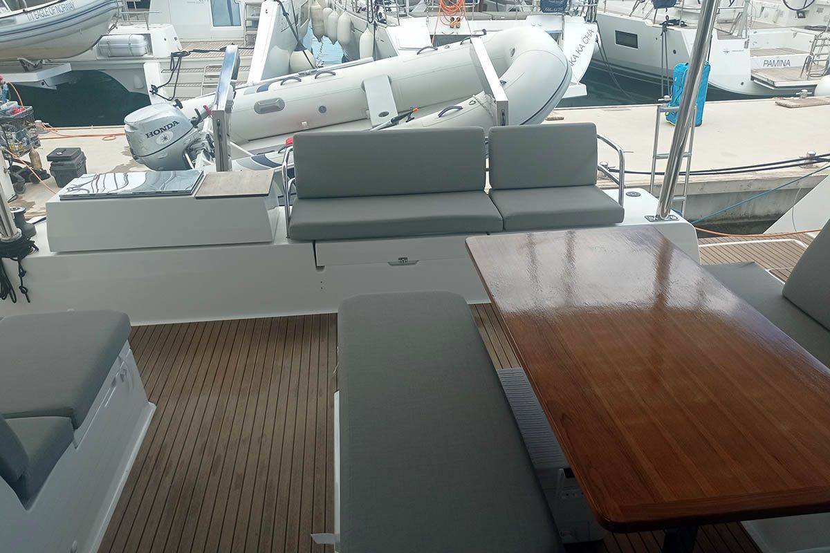 Deck of Coco, a Fountaine Pajot Elba 45 catamaran at Seget Donji, Croatia