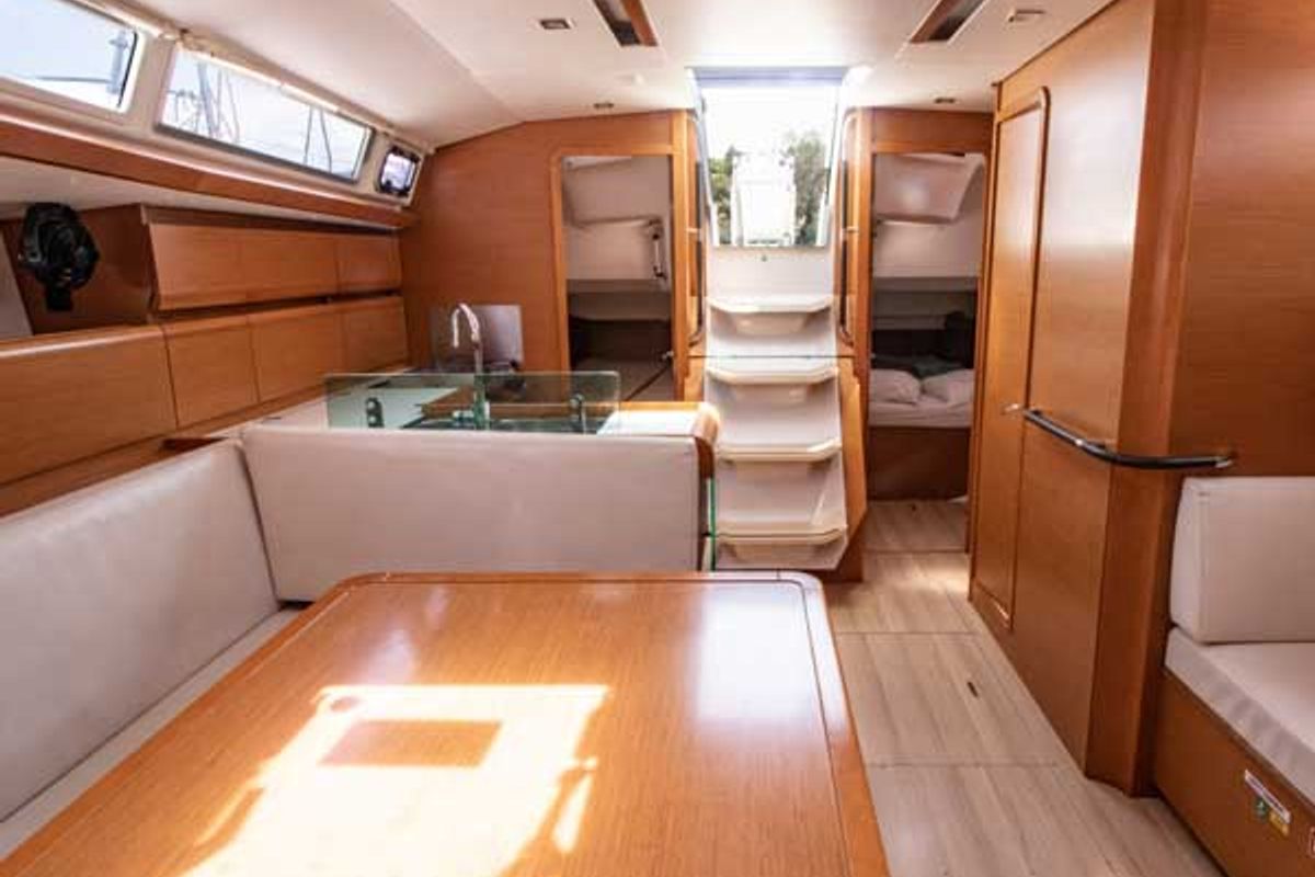 Salon of Sylvia, a Jeanneau Sun Odyssey 449 sailboat at Pylaros Municipal Unit, Greece
