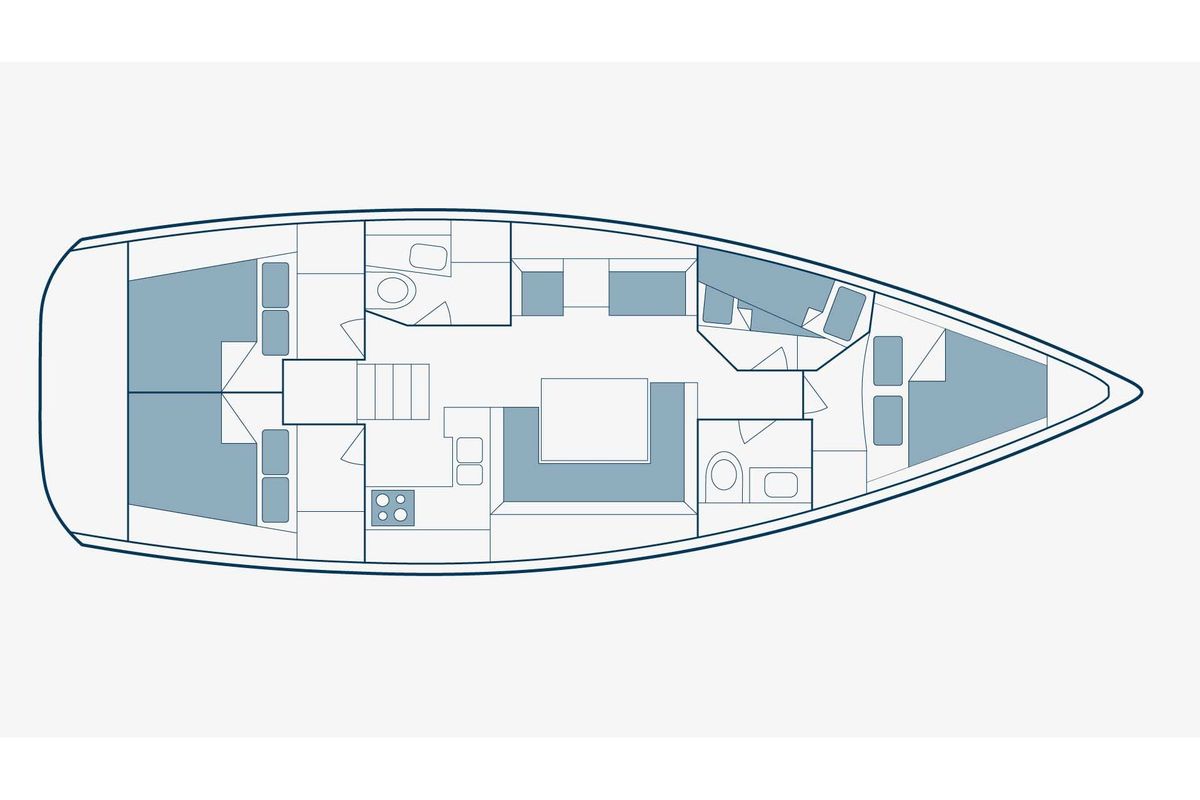 Floor plan of Sylvia, a Jeanneau Sun Odyssey 449 sailboat at Pylaros Municipal Unit, Greece