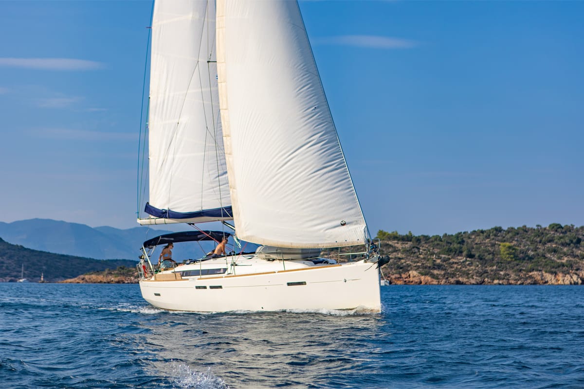 Exterior view of Sylvia, a Jeanneau Sun Odyssey 449 sailboat at Pylaros Municipal Unit, Greece