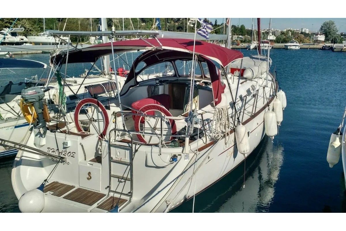 Exterior view of Pigasos, a Beneteau Oceanis 473 sailboat at Municipal Unit of Lefkada, Greece