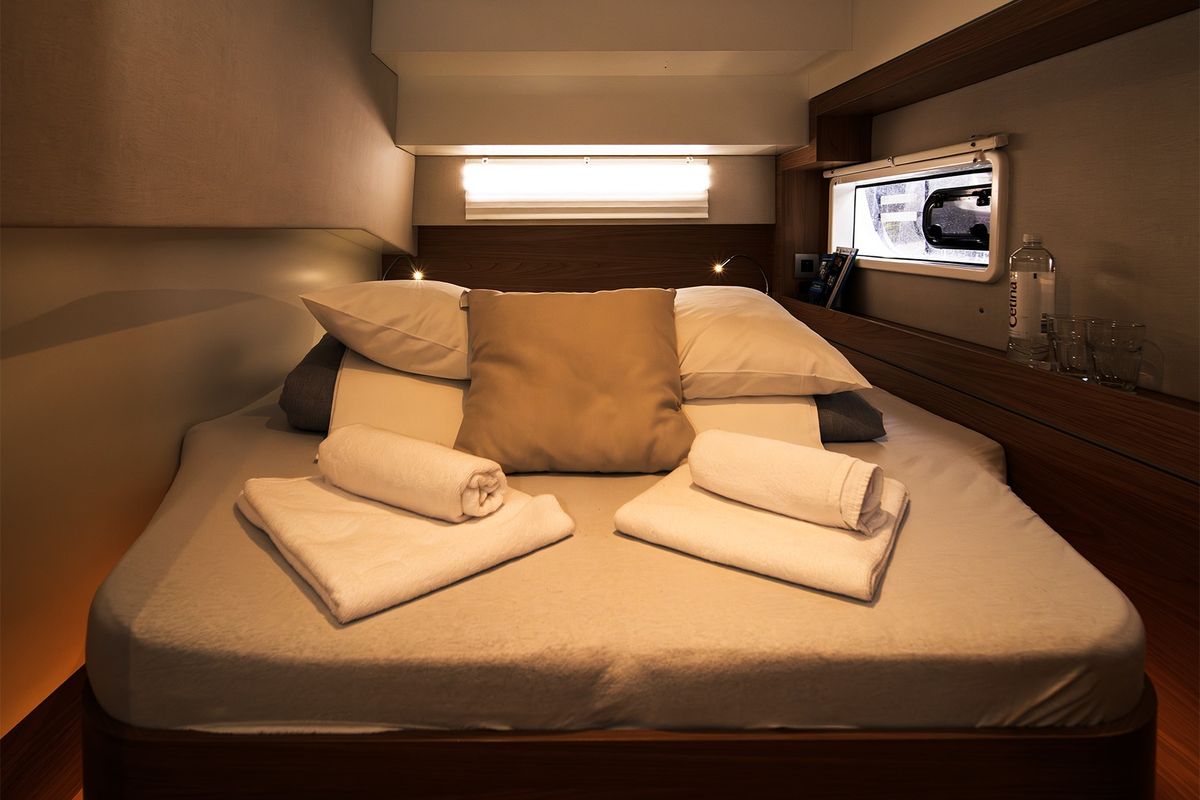 Cabin on First Spark, a Bali 4.2 catamaran at Skradin, Croatia