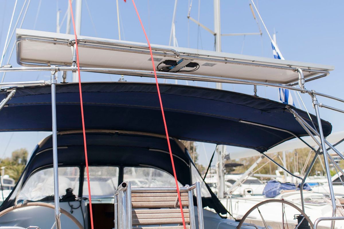 Deck of Penny, a Beneteau Cyclades 50.5 sailboat at Athens, Greece